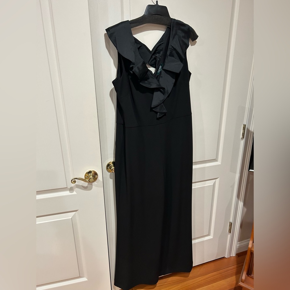 LAUREN RALPH LAUREN Women's Black Justinara Ruffled Evening Jumpsuit SZ 18